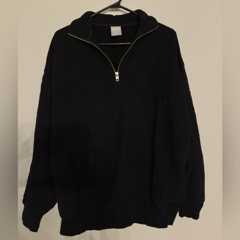 Black TNA Cozy Polo zip Sweatshirt